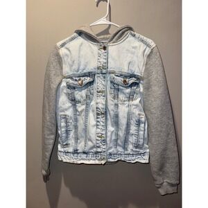 Ashley-Vintage Charm Womens Denim Jacket Gray Hoodie Light Wash Size M(162)